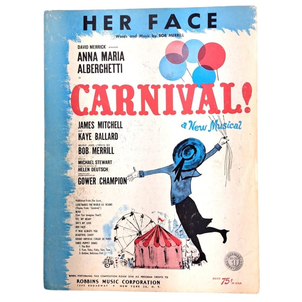 Vintage Her Face Sheet Music Carnival Broadway Musical Bob Merrill 1961 Ballard